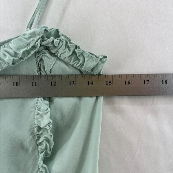 H&M Tank Top Womens Size 6 Ruffled Tiered Cami Sleeveless Viscose Silk Green - Picture 7 of 8